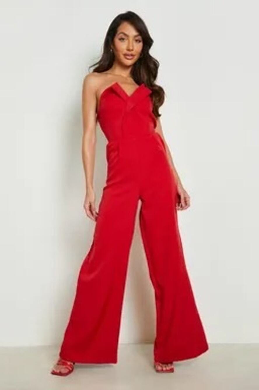 Boohoo Red Bandeau Tailored Wide Leg Jumpsuit Sleeveless Women's Size 12